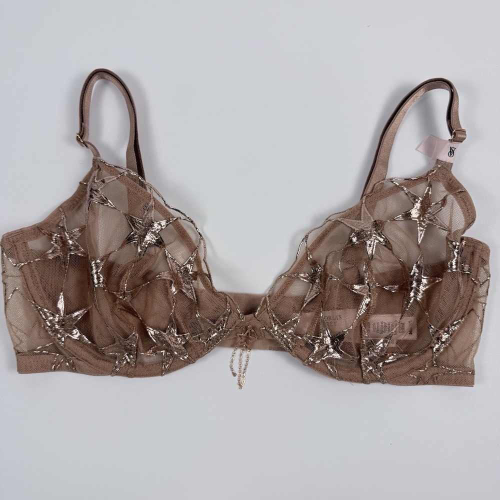 Victoria's Secret Very Sexy Rose Gold Stardust Embroidered Demi Bra 34DD NWT - Picture 2 of 6